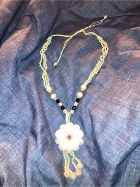 White Jade Floral Beaded Necklace - Women Jewelry